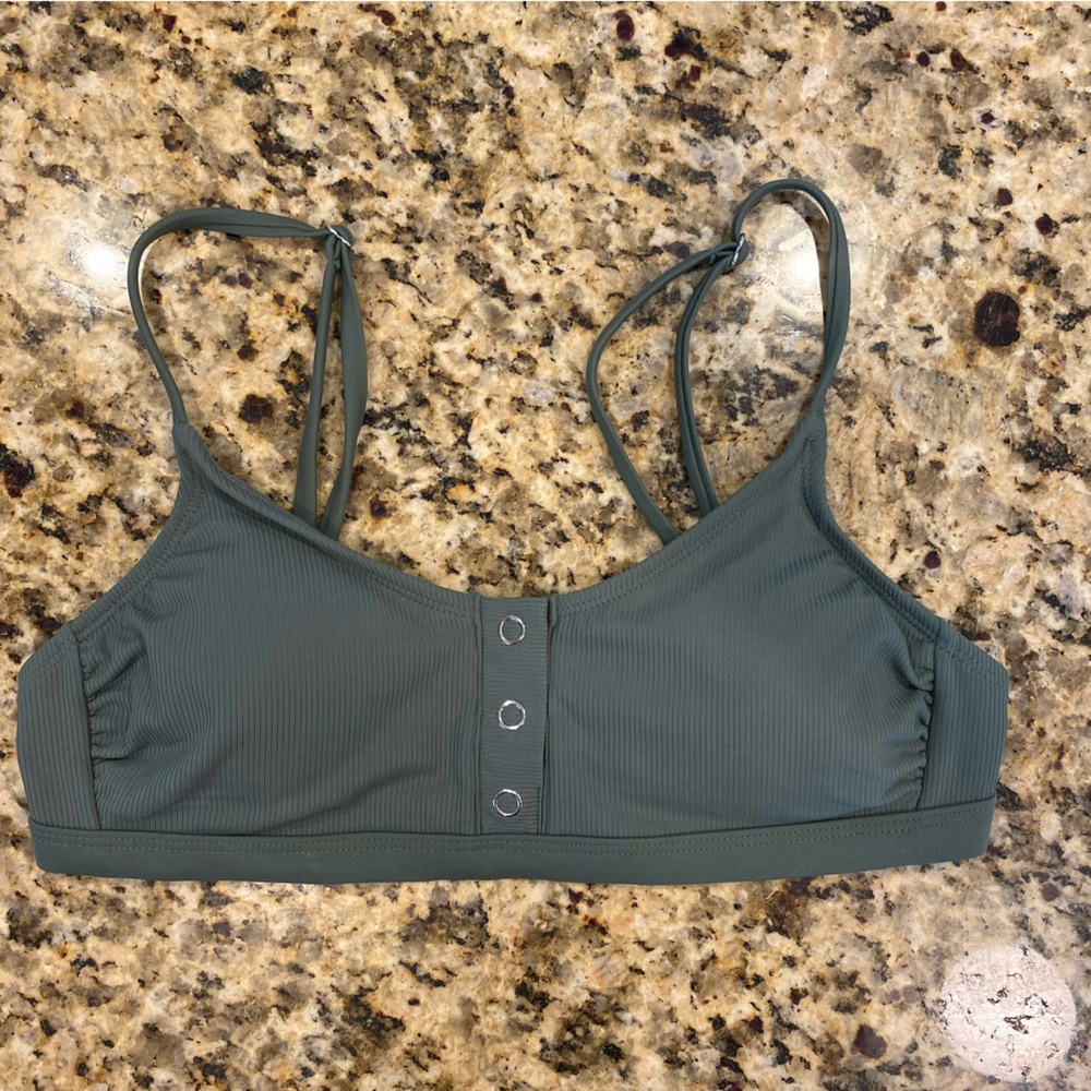 Women’s Xhilaration Snap Up Front Ribbed Bikini Top Olive Green Medium